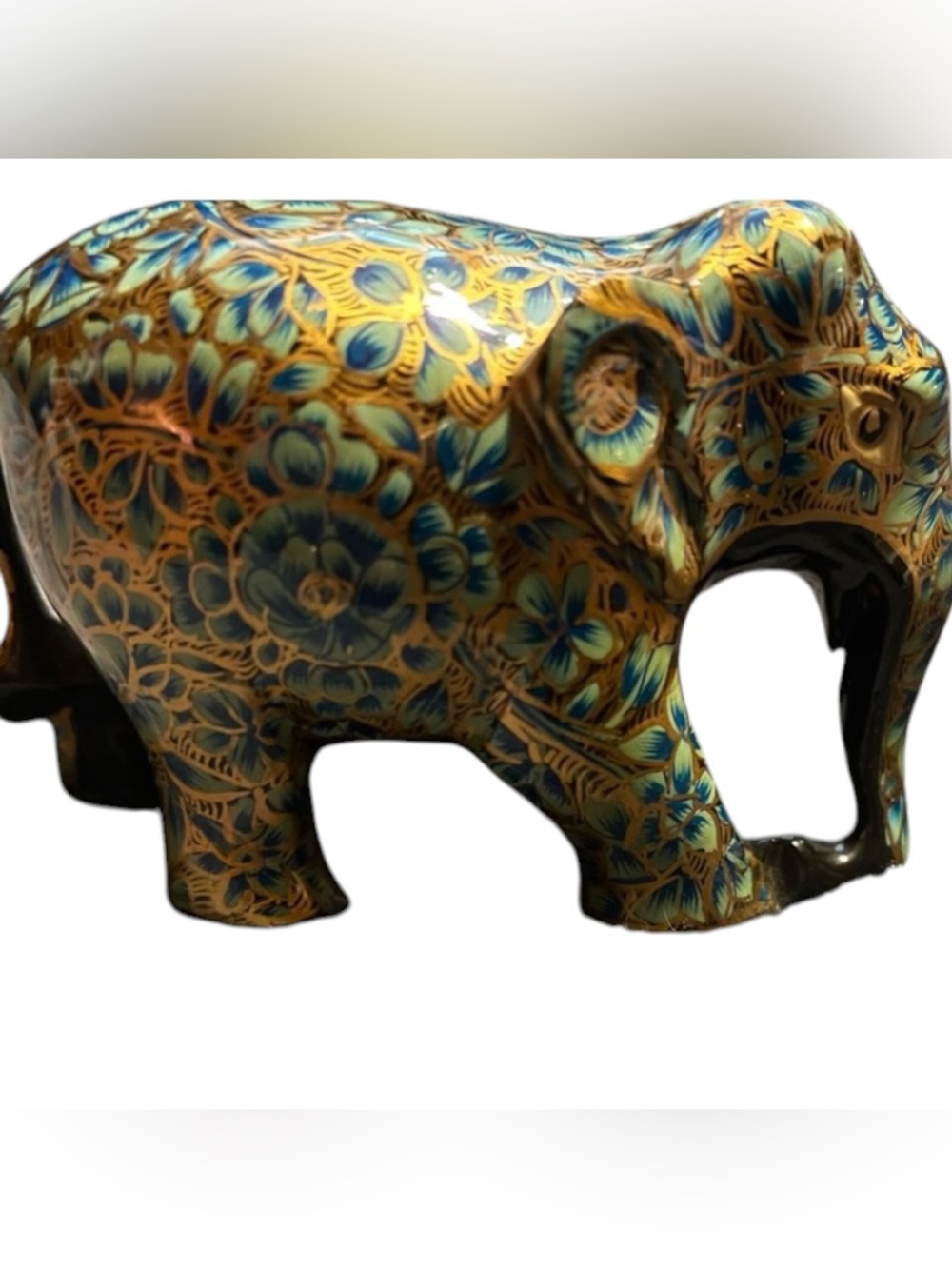 Elephant Figurine - Blue and Yellow Gold Inlay - Picture 2 of 2
